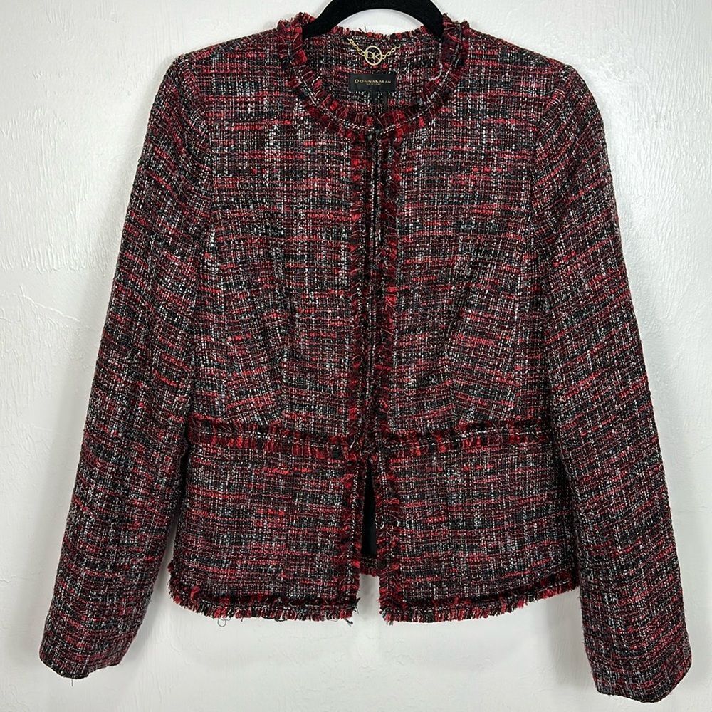 Donna Karan Red and Black Tweed Jacket